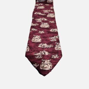 Vintage World Wildlife Fund (WWF) Hippo Men's Red Silk Necktie from the 90s